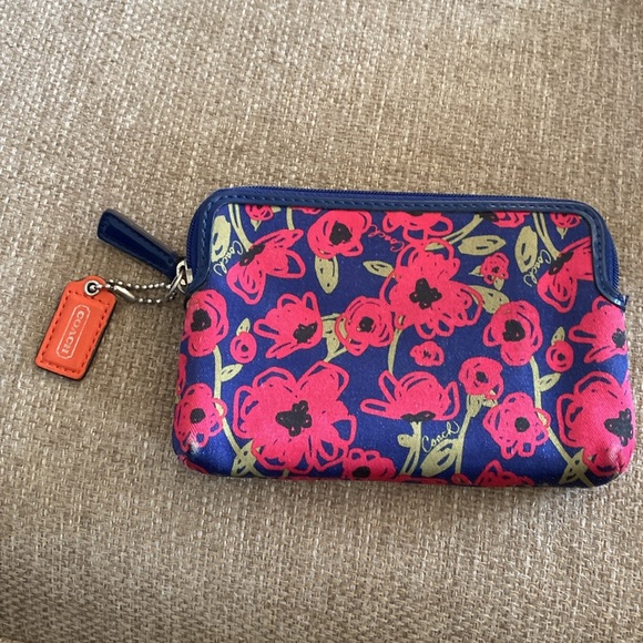 COACH double mini clutch wristlet blue pink green scribble poppy - Picture 2 of 4